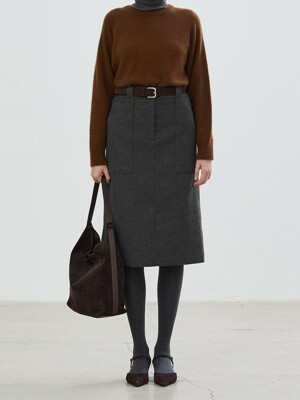 FATIGUE MIDI WOOL SKIRT - CHARCOAL