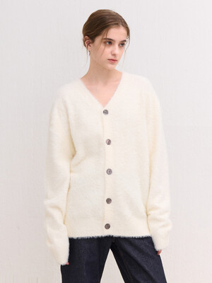 ANGORA V-NECK KNIT CARDIGAN IVORY