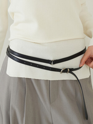 Slim Double Leather Belt Black
