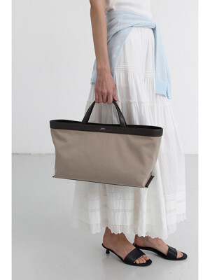 CANVAS LEATHER TOTE BAG BEIGE BROWN_UDBA5E213I1