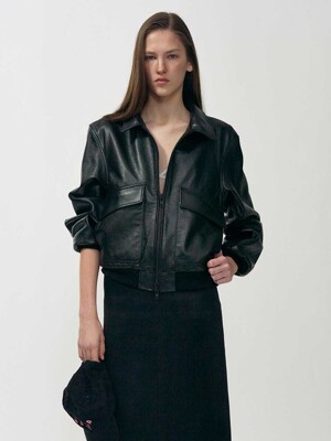 Classic leather flight jacket (Black)