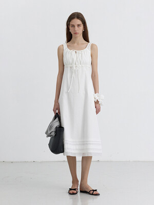 SHIRRING RIBBONED SLEEVELESS DRESS IVORY_UDDR5B221IV