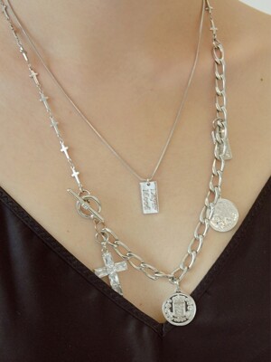 silver coin two line necklace
