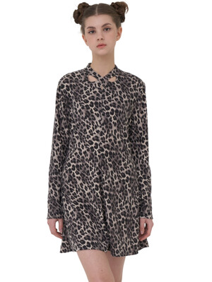 Leopard Round Mini Dress [Yellow/Grey]