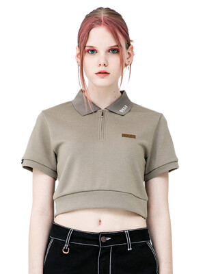 RNHI COLLAR ZIP UP CROP TEE [BEIGE]