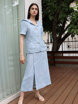 트위드 블루 트임 롱 스커트_Tweed Blue Long SK