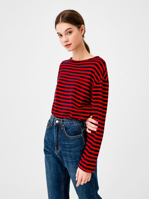 Woman Stripe T-Shirt Red