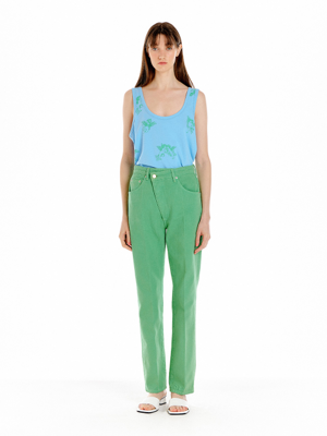 UNEVA Asymmetric Front Denim Pants - Green