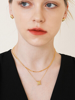 check pendant layered chain necklace N033