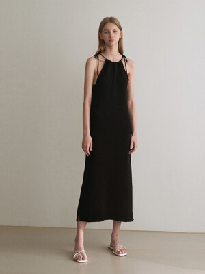 Halter neck linen dress - black