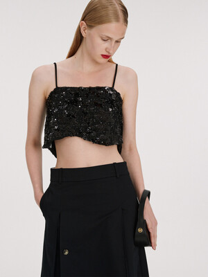 SEQUIN TWEED SLEEVELESS TOP (BLACK)
