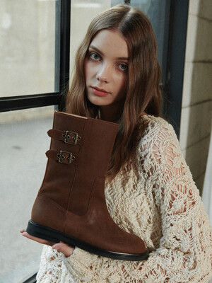 vintage two buckles mid boots - brown