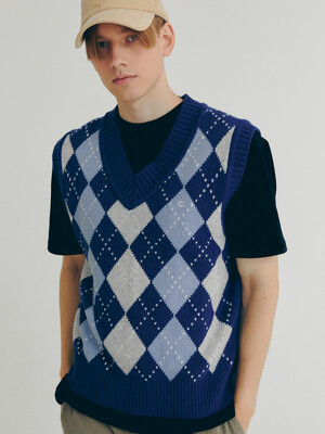 Argyle Wool Vest (Blue)