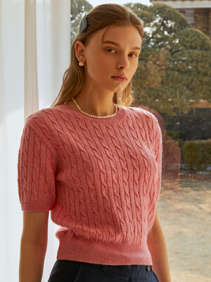 CASHMERE CABLE HALF KNIT_PINK