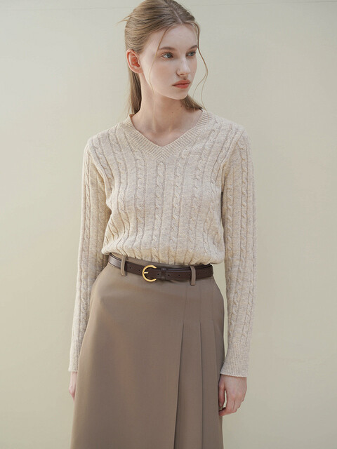 니트,니트 - 아티클레븐 (ARTICLEVEN) - JOAN V NECK SOFT CABLE KNIT (OATMEAL)