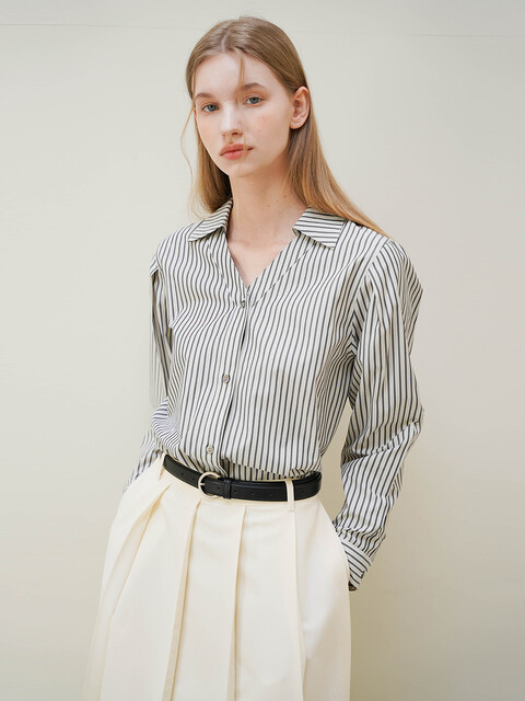 셔츠 - 아티클레븐 (ARTICLEVEN) - GENIE V NECK STRIPE SHIRTS BLOUSE (BEIGE)