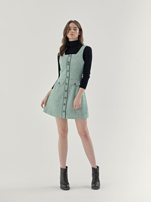 Wool Squared Neck Bustier Dress_Green