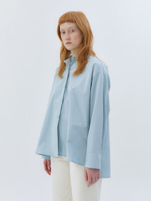 OVERSIZE  BASIC COTTON LOGO SHIRT - SKY BLUE