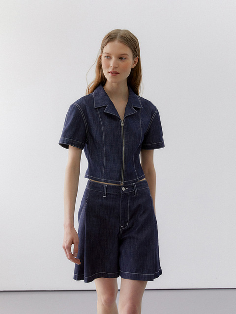 셔츠,데님 - 워머스트치엘로 (W.CIELO) - open zipper short sleeve jacket blue