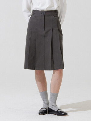 Slan back button pleats midi skirt - charcoal