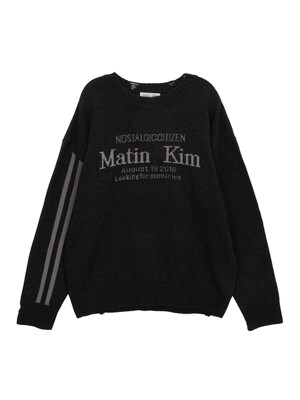 MATIN SLEEVE LINE KNIT PULLOVER IN CHARCOAL