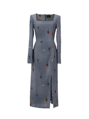 2001 Dress _ Gray Printed Long Dress