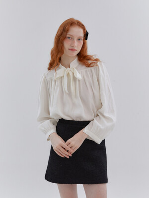 DAY RIBBON SHIRRING BLOUSE_2COLOR