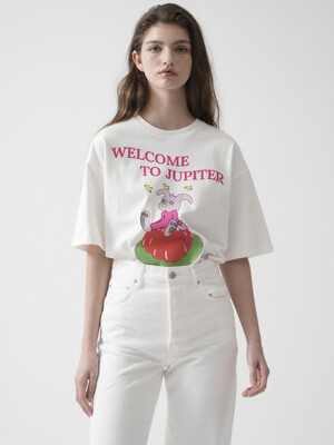 Pink Rabbit Art Work Printing Overfit T-shirt (Ivory)