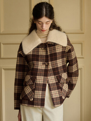SR_Fur lapel plaid woolen coat