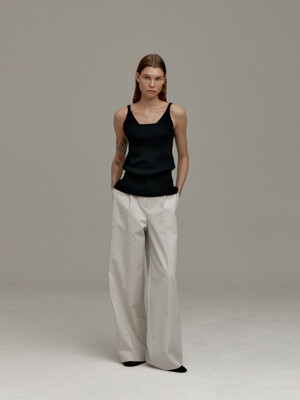 COTTON BLEND ONE TUCK WIDE PANTS
