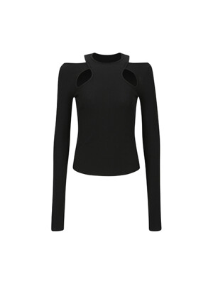CUT-OUT DETAIL LONG-SLEEVE TOP_BLACK