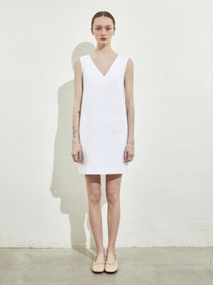 LINEN SLEEVELESS DRESS_WHITE