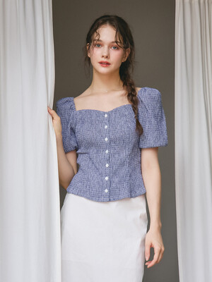 HEART NECK PUFF SLEEVES BLOUSE_BLUE