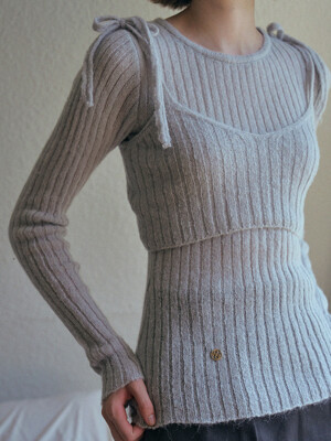 Hairy bustier knit set (Gray)