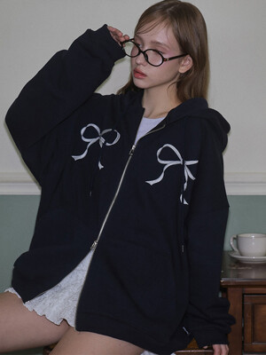 Sketch Ribbon Hood Zip-up [Navy]