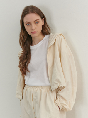 STRING HOOD ZIP-UP CREAM