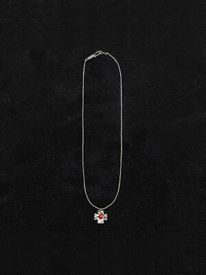 Red cross silver necklace
