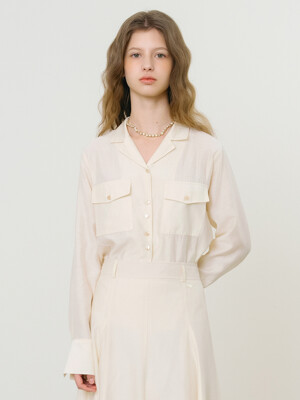 D Margot Sheer Open Collar Shirt_Pearl
