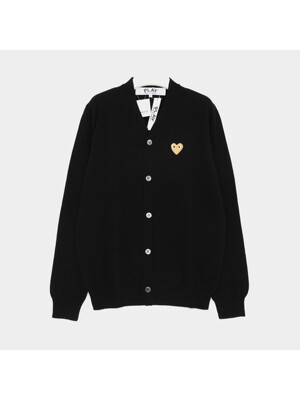 꼼데가르송 플레이 옐로우 하트패치로고 울 V넥 공용 가디건 AX N050 051 1