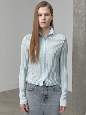 alpaca blend half neck two-way zip-up cardigan (light blue)