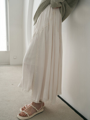 Lace unbalance banding long-skirt_2colors