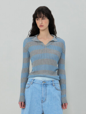 25SS FLAVIA STRIPE COLLAR KNIT (BLUE)