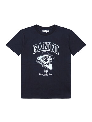 GANNI T4138 252 마녀 로고 프린트 여성 반팔티