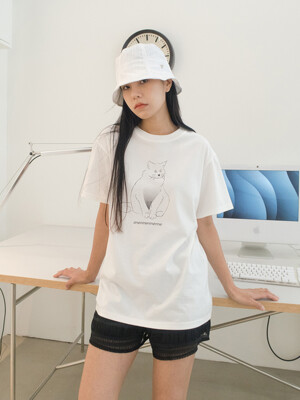 HEART CAT OVER FIT TEE_WHITE