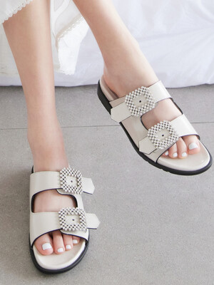 Square Crystal Slippers_Cream