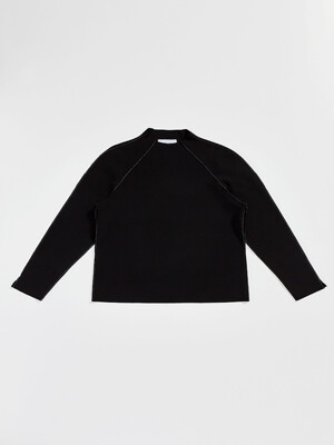 Long Sleeve High-Neck Sweat Shirt Black
