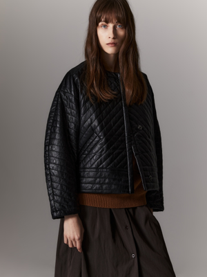 QUILTING LEATHER JUMPER [BLACK]