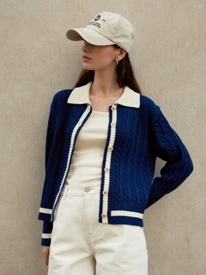 color cable mix cardigan - navy