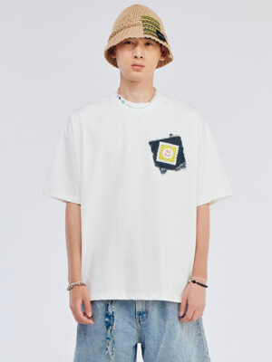 Denim Patch TEE White