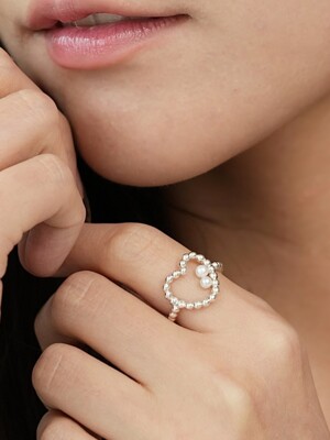Heart ball chain pearl ring